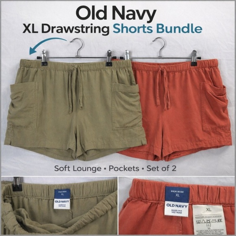 Old Navy Shorts‎ Bundle XL High Rise Lounge Pockets Green Orange Set 2